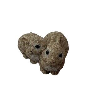 Stone Critter Littles Rabbit Couple Bunnies Rabbits  Duo Pair Figurine 1991